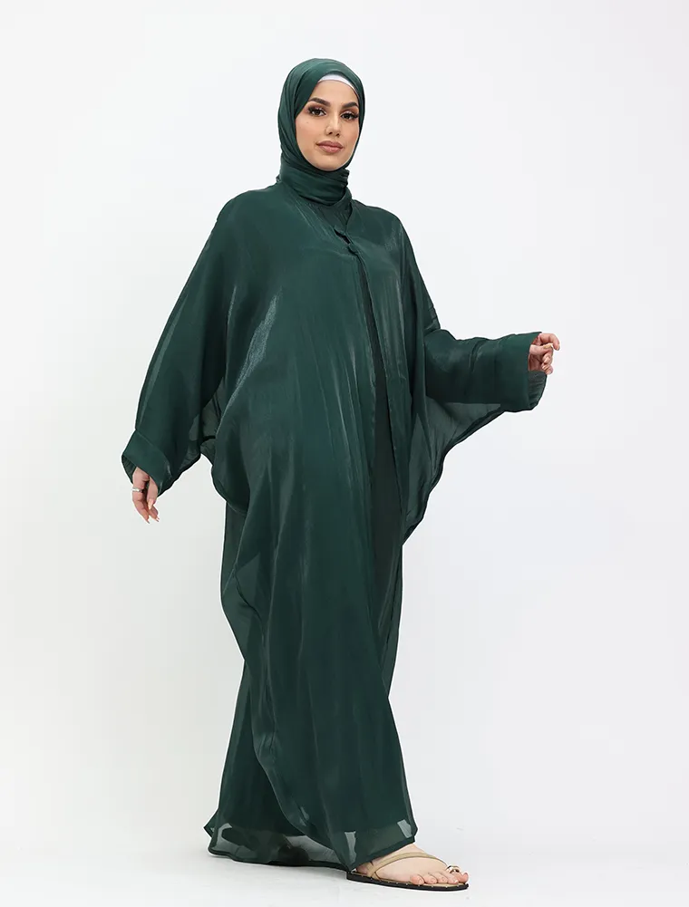 Bottle Green Organza Kimono Set
